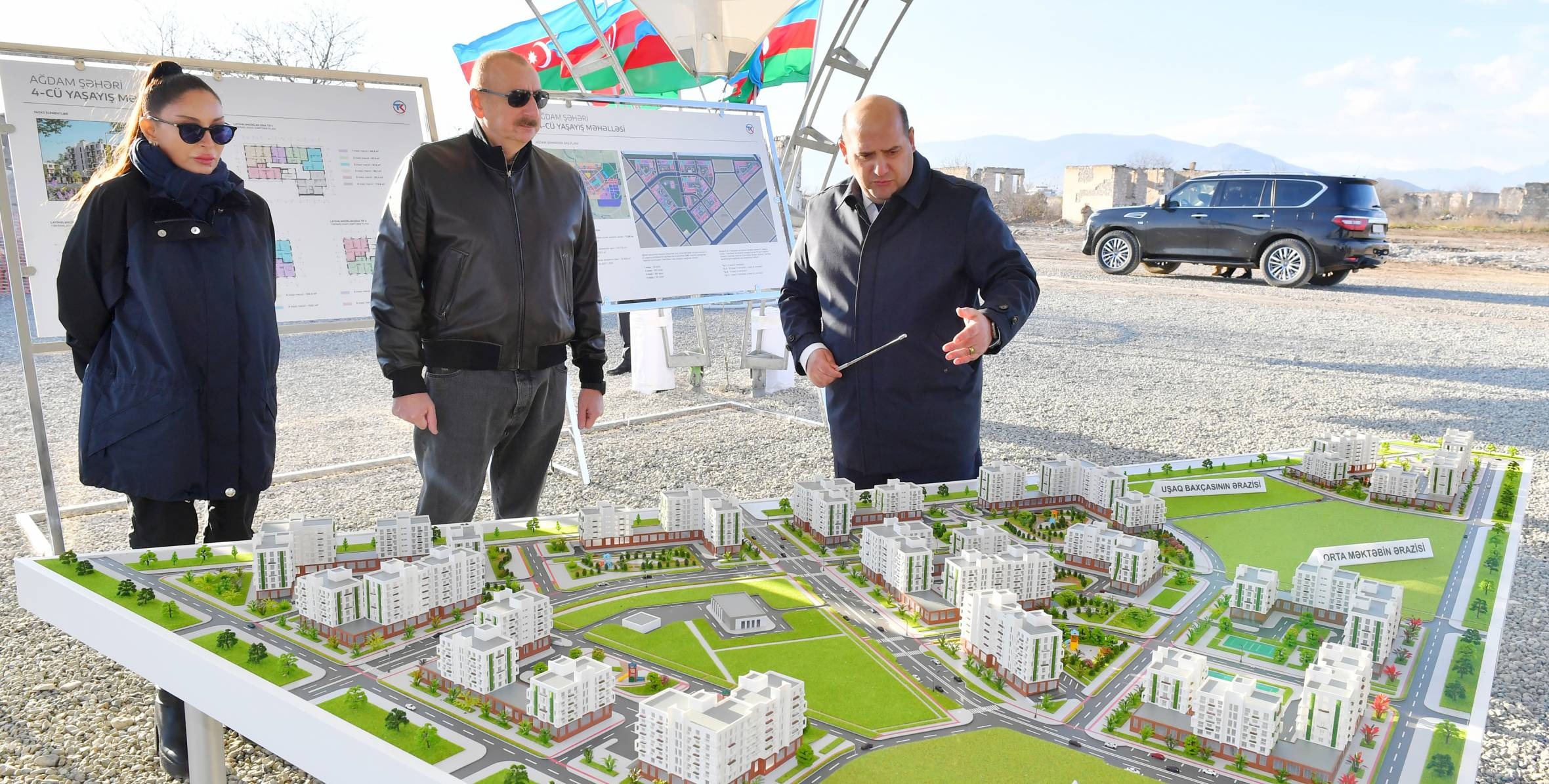 Ilham Aliyev and First Lady Mehriban Aliyeva participated in a ceremony of the laying of the foundation stone for the 4th residential complex in the city of Aghdam